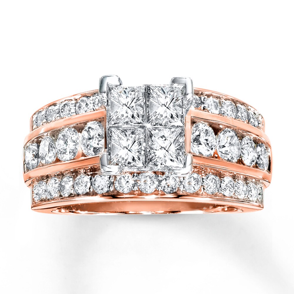 Diamond Engagement Ring 2-5/8 ct tw Princess/Round 14K Gold OMacPNGB Diamond Engagement Ring 2-5/8 ct tw Princess/Round 14K Gold OMacPNGB